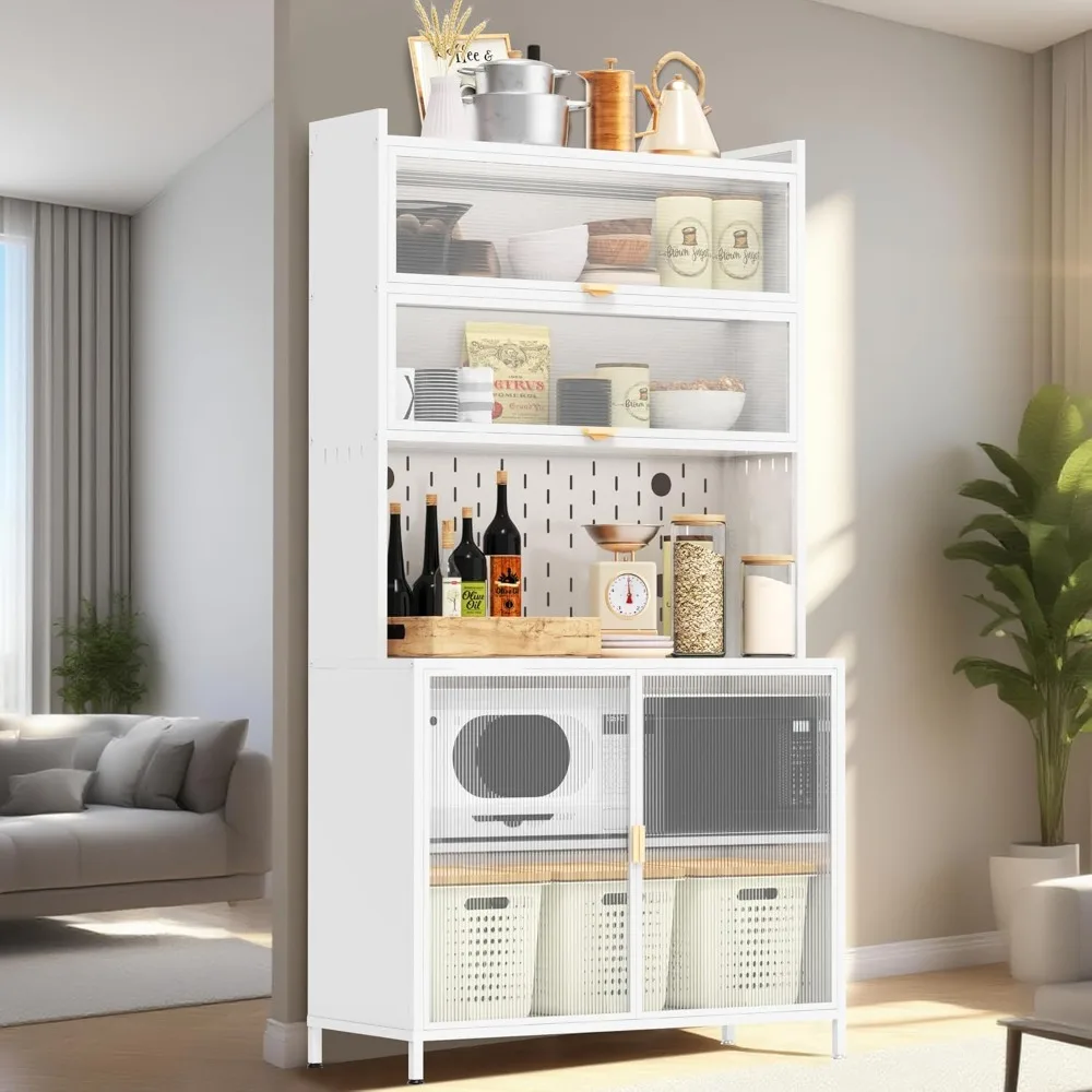 

73" Kitchen Hutch Storage Cabinet, Pantry Cabinet with Countertop Flip Door, Large Capacity Hutch Cabinet with Storage, Cable Ho