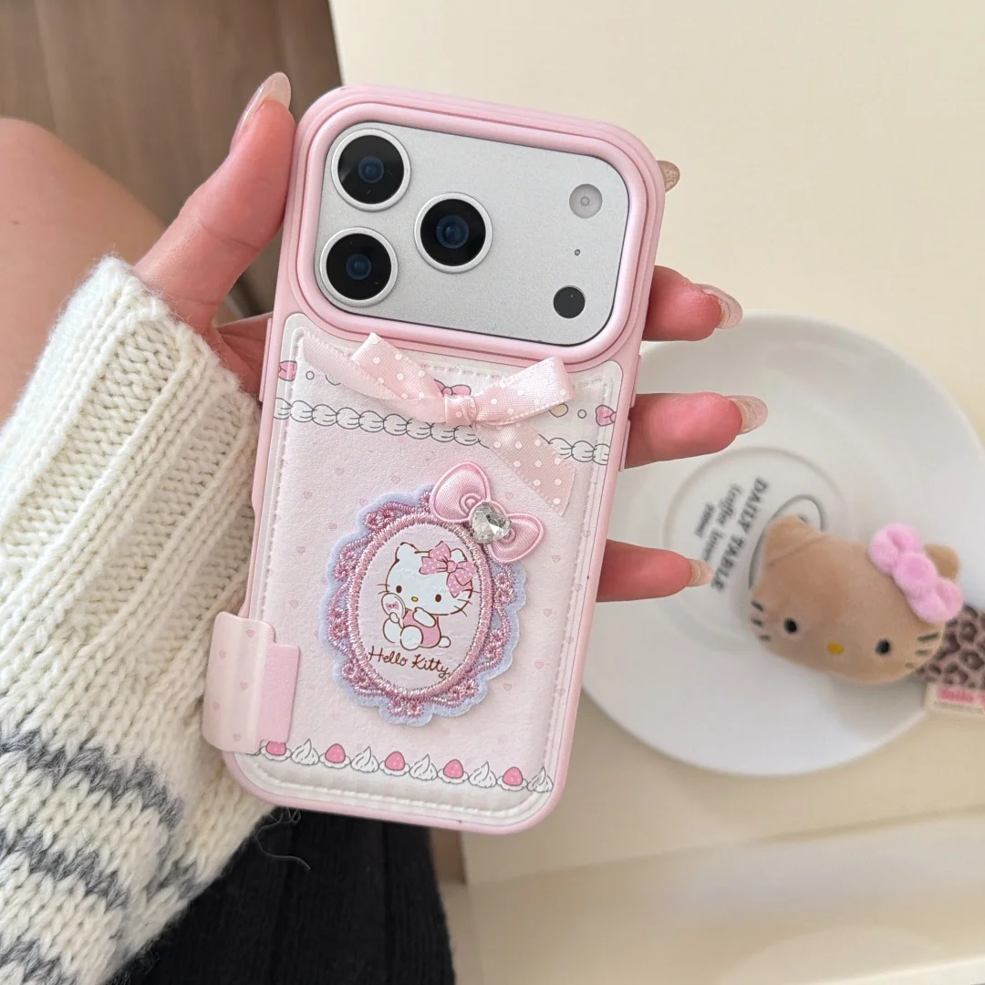 

INS Korean Pink lace bow pattern with small bells lanyard Case for IPhone 17 Pro Max 16 15 14 13 Pro Max shockproof back Cover﻿﻿