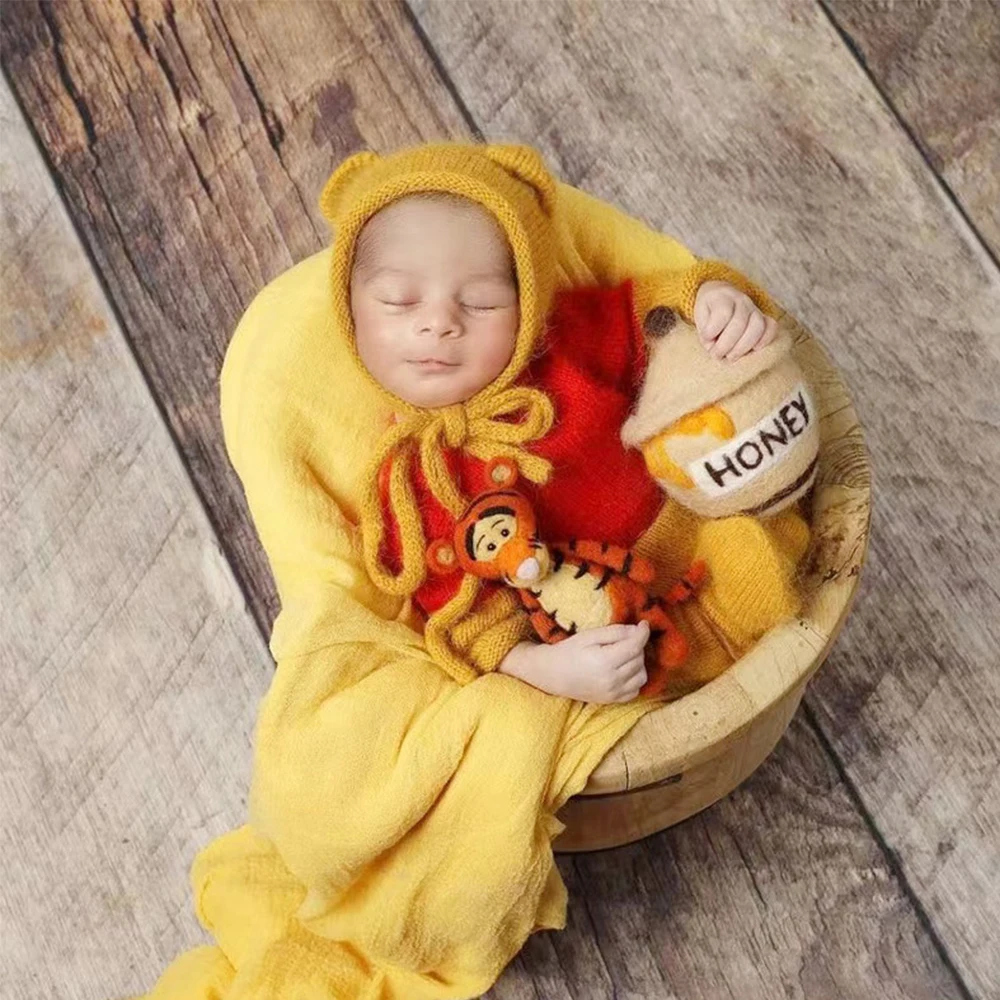 Baby Photoshoot Outfit Winnie The Pooh Theme Newborn Photography Photos Romper Bear Style Photography Clothing Baby Boy Outfits