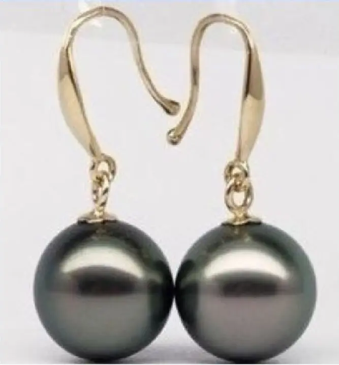 

BEAUTIFUL 12 MM AAA+ TAHITIAN BLACK NATURAL PEARL EARRING HOOK