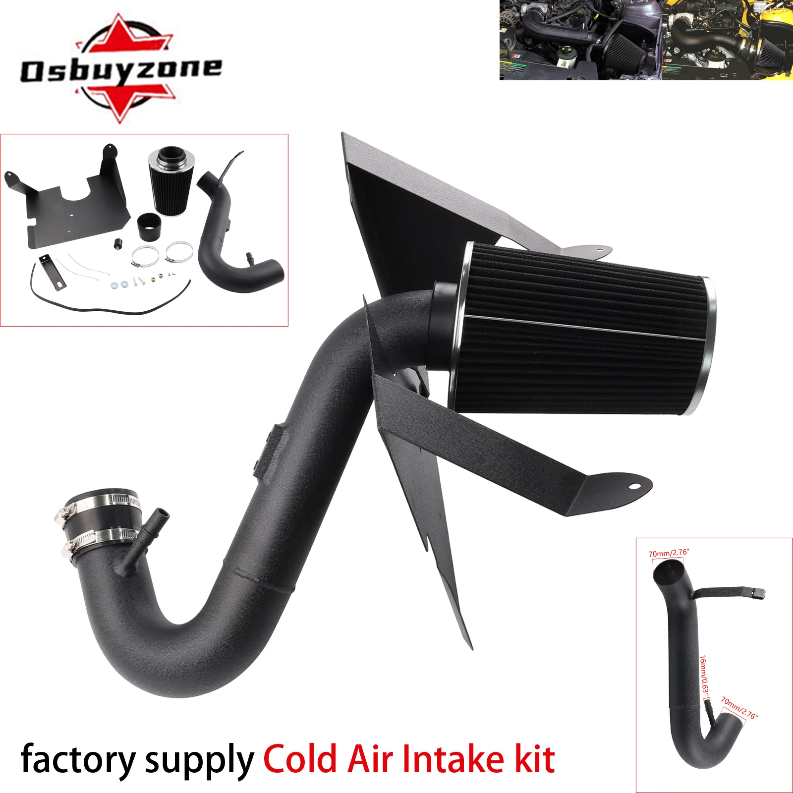

Racing Induction Dry Sport air Intake system For 2005-2009 Ford Mustang Base Model with 4.0L V6 Engine cold