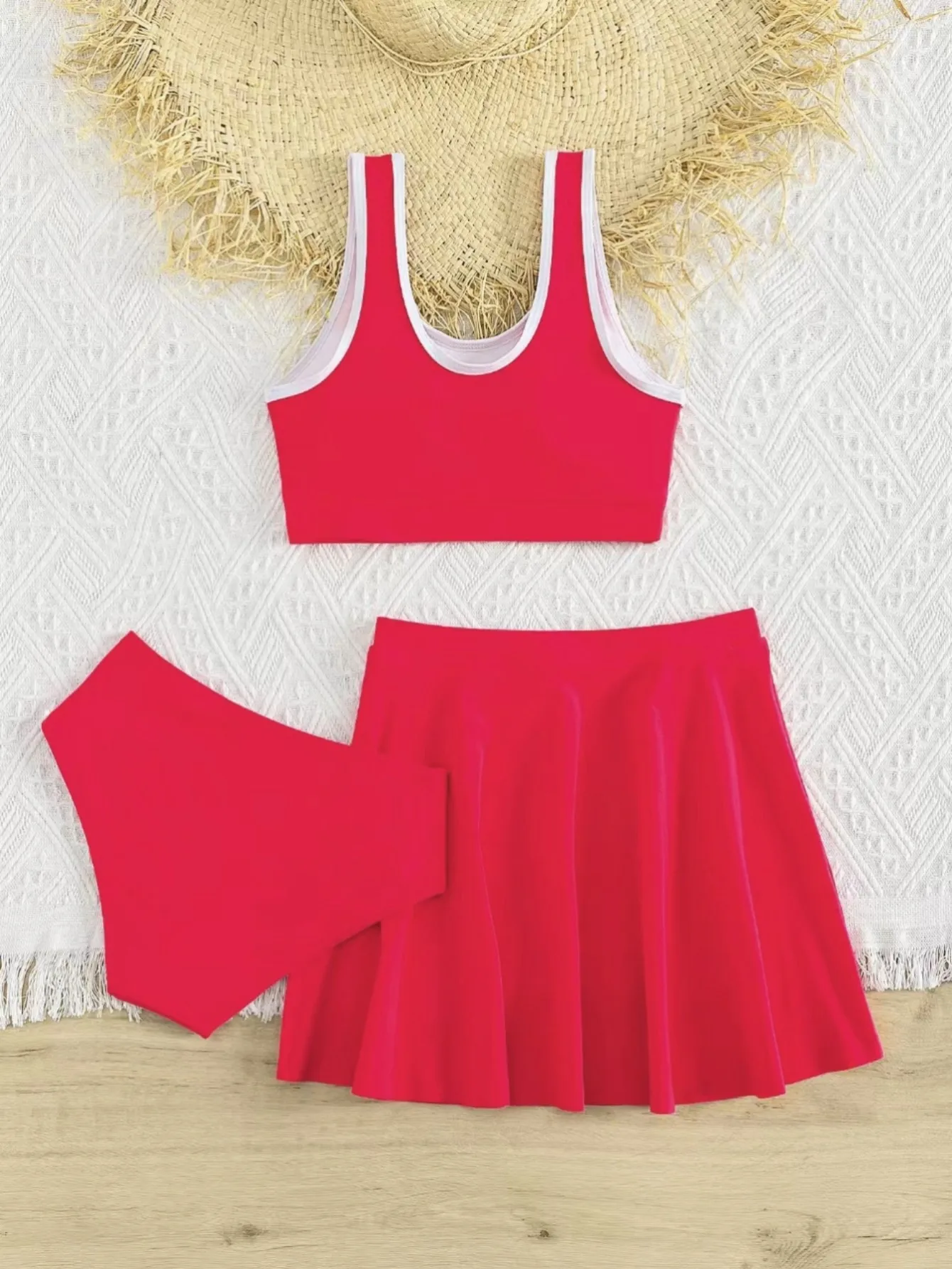3 Pieces Bikinis With Skirt 2026 Girls Swimsuit Red Kids Swimwear Female Children\'s Bathers Bathing Swimming Swim Suit Beachwear