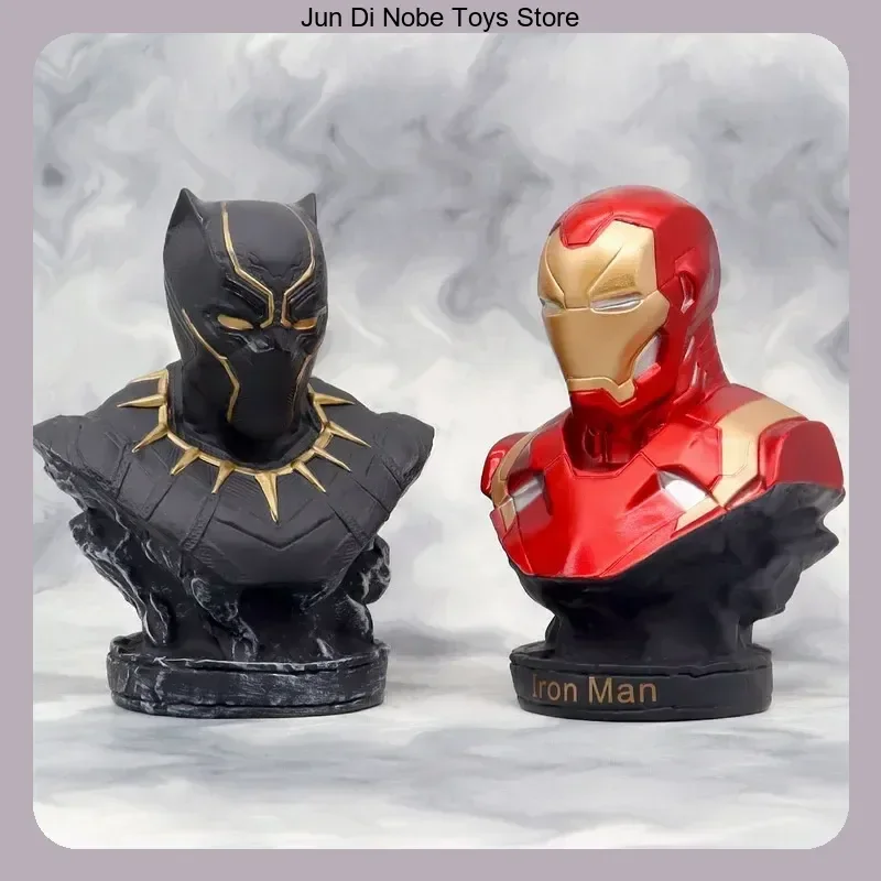 

16cm Avengers Iron Man Black Panther Bust Figure Collectible Desktop Ornament Toy Gift