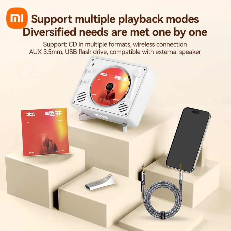 XIAOMI MIJIA Retro Wireless CD Player Bluetooth5.4 Wall Mounted Bluetooth Speaker Supoort AUX 3.5mm USB Flash Drive Gramophone