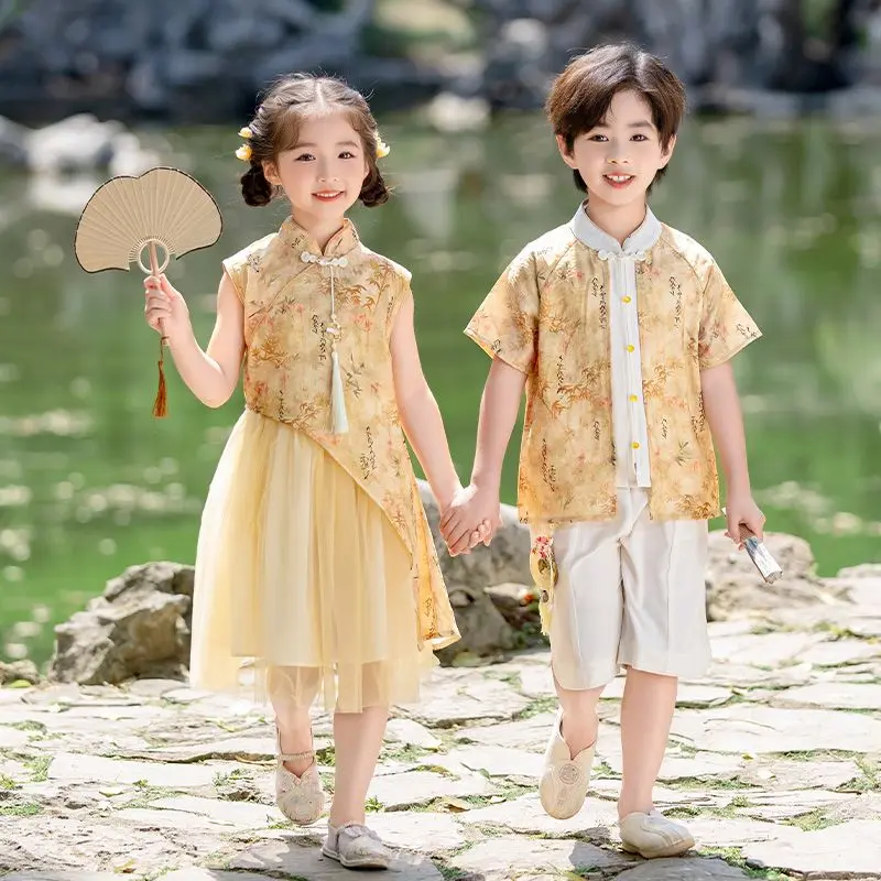 Girls' New Chinese Style Qipao Dress Spring and Autumn 2025 New Chinese Style Cheongsam Sleeveless Skirt for Children LF981