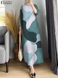 2024 ZANZEA primavera stampa floreale Maxi vestito donna O collo manica 3/4 prendisole musulmano Abaya Robe Femme Dubai abiti IsIamic