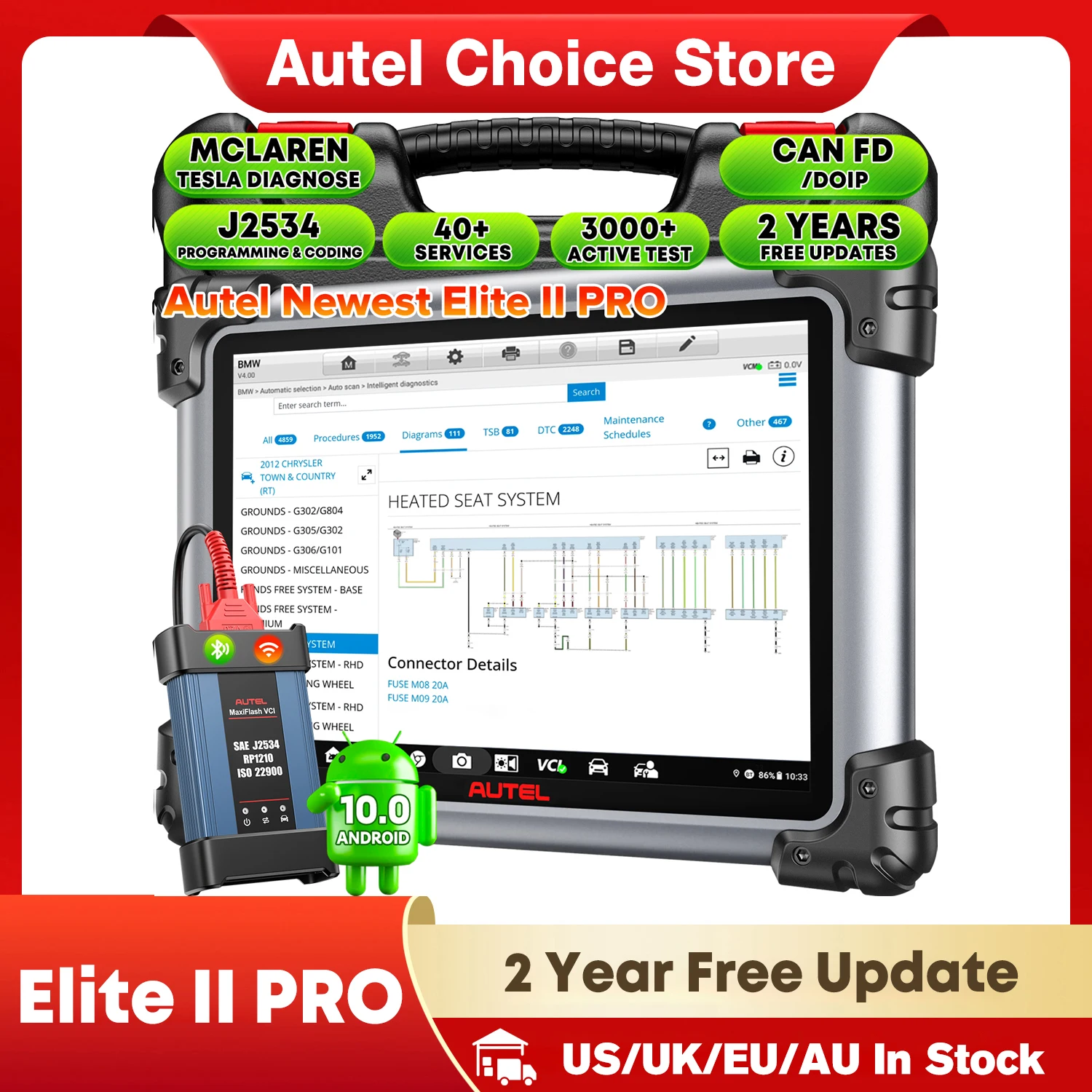 Autel MaxiSys Elite II PRO Car Diagnostic Tools J2534 ECU Programming Coding OBD2 Auto Scanner DOIP&CAN FD  VAG Guided Functions 2 Years Free Update