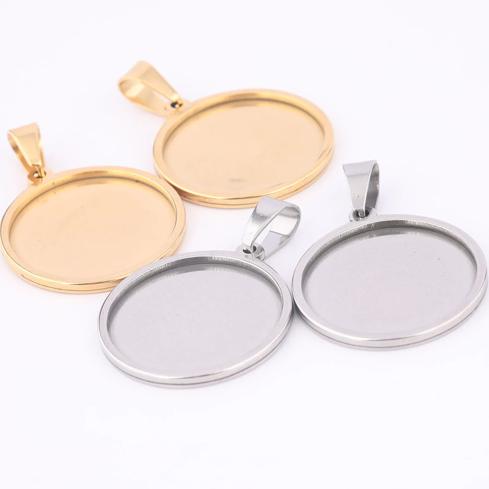 5 Stück 24 mm Cabochon-Basisfassungen aus Edelstahl, vergoldete Lünette, Anhängertabletts für die Herstellung von Halsketten und Schmuck