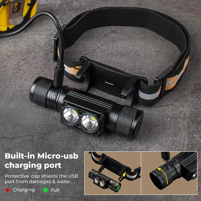 H25S Portable LED Headlamp 18650 USB Rechargeable 1200LM SST40 Bright Flashlight
