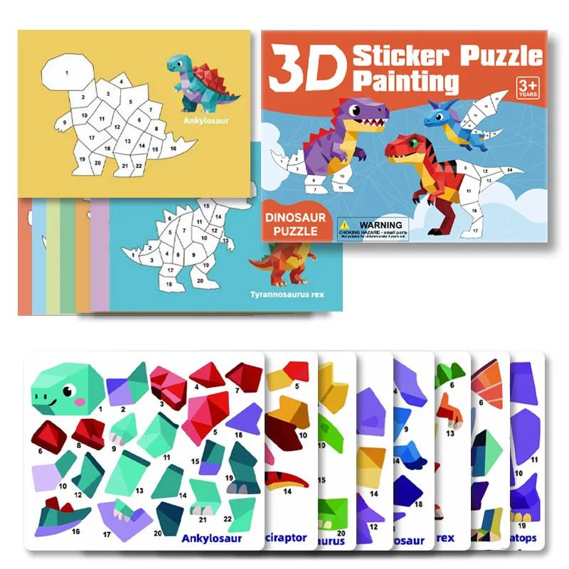 Children's Geometric Splicing Stickers, Animal/Traffic/Dinosaur/Ocean Theme, Fun Handmade Creative Stickers Stationery Stickers