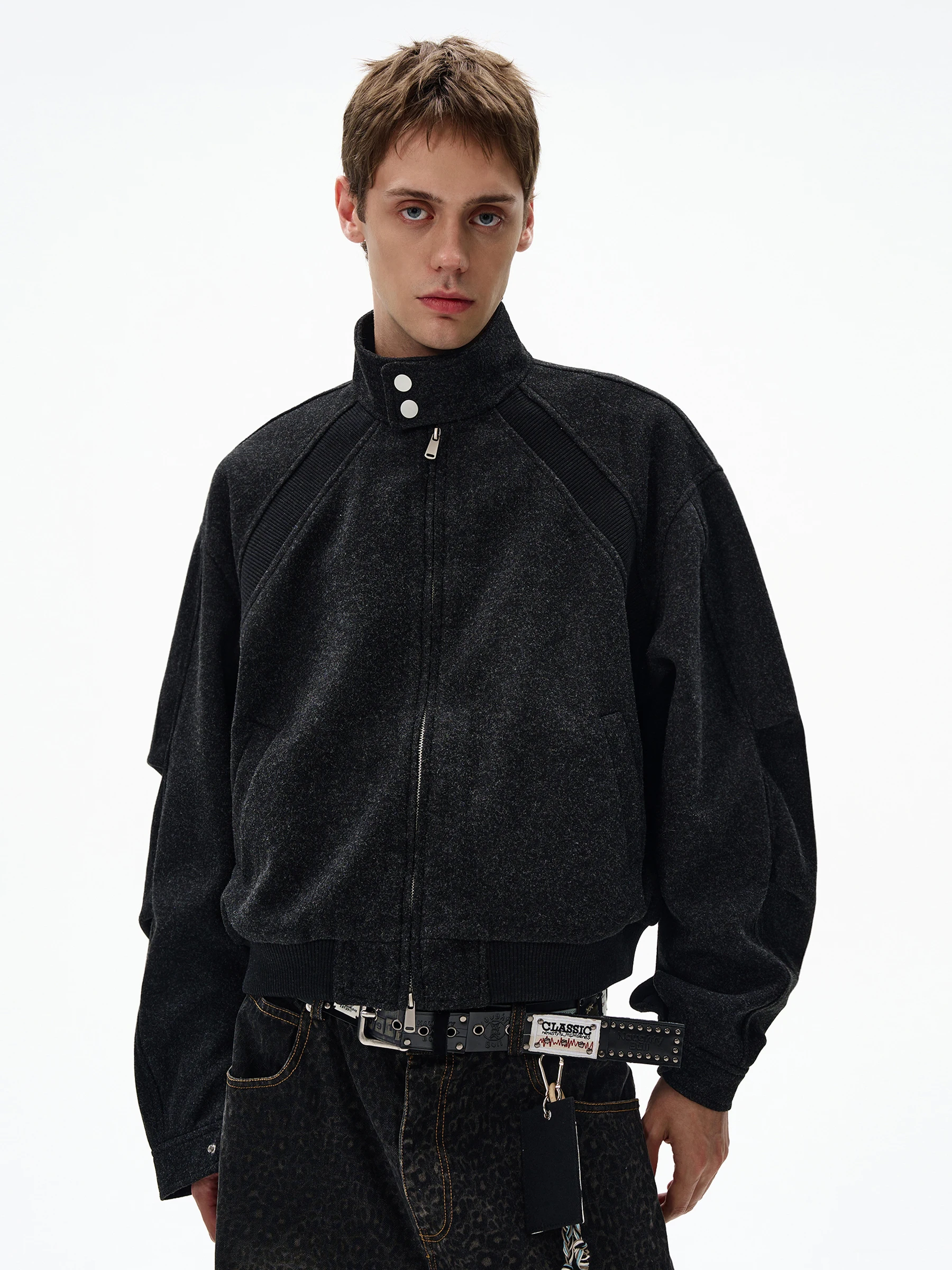 

MADWITCH Retro Stand Collar Woolen Jaet Coat ex Cleanfit Silhouette Design Trendy Top American Sle Long Sve ...