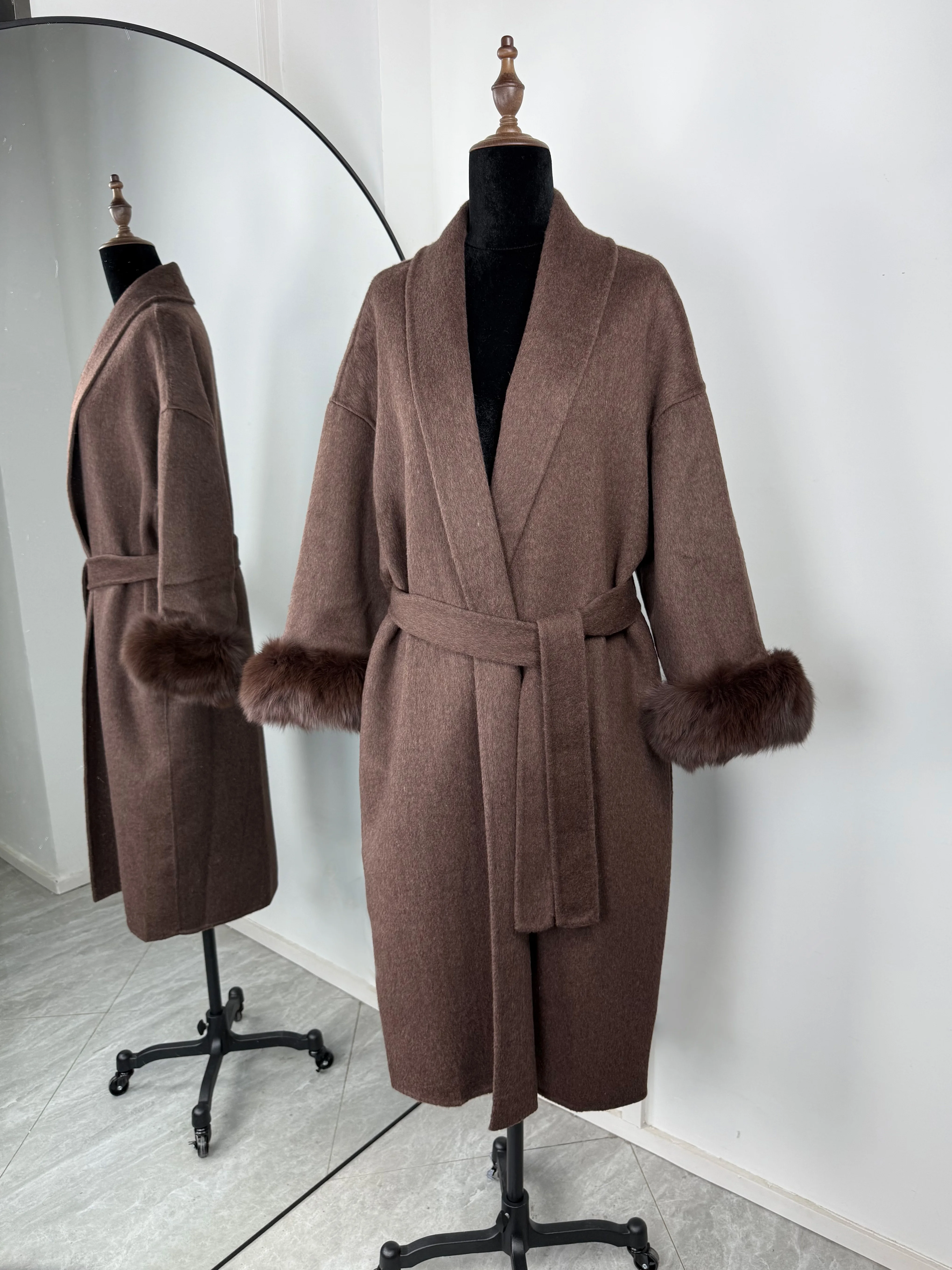 TARUXY Fox Fur Woolen Coats Women's Short Coat Office Lady