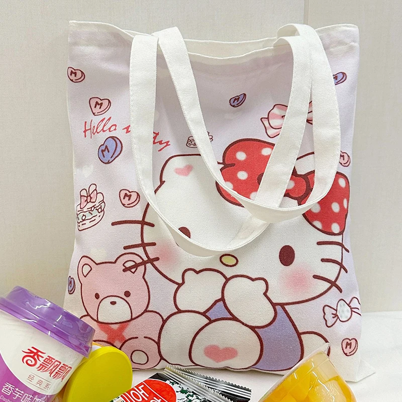 Kawaii Sanrio Hello Kitty Cinnamoroll borsa di tela Anime Cartoon Student borsa da esterno borsa per libri con cerniera regali per ragazze