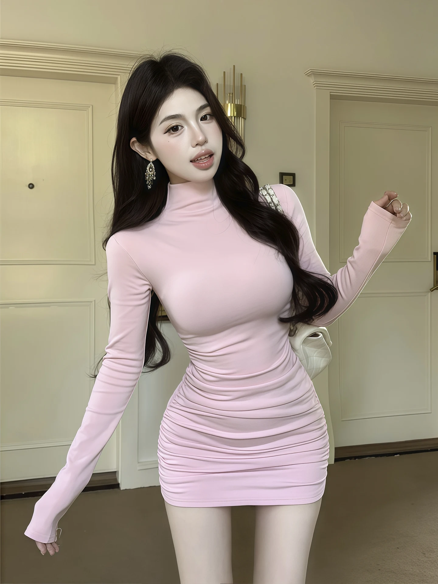 

Pure Desire Red ort Skirt Date Slim Fit Wrap around Long Sve Women's Dr Autumn Winter Faion Casual Ele Sle