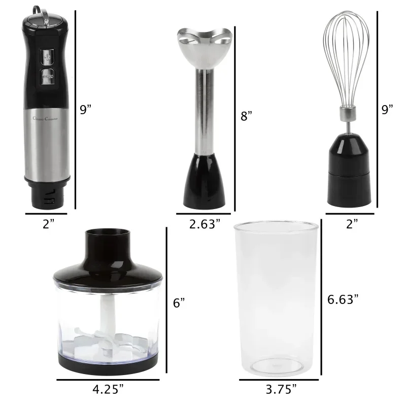 Classic Cuisine 6-Speed Handheld 4-in-1 Immersion Blender for Soups (Black)