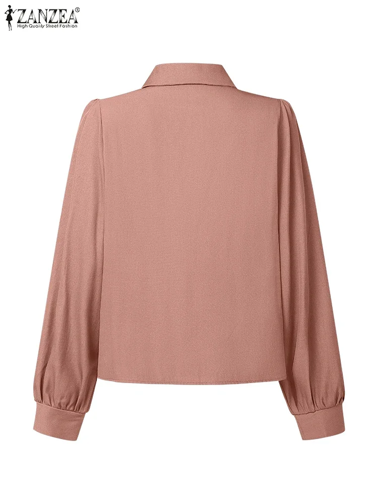 ZANZEA Frauen Hemd Langarm Elegante Büro Dame Tops 2025, Herbst Tasten Revers Casual Solide Blusas Mode Streetwear Blusen