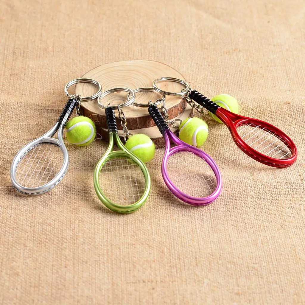 Fashion Tennis Ball Keychain Small Pendant Racket Key Ring Alloy Plastic for Gift and Key Holder