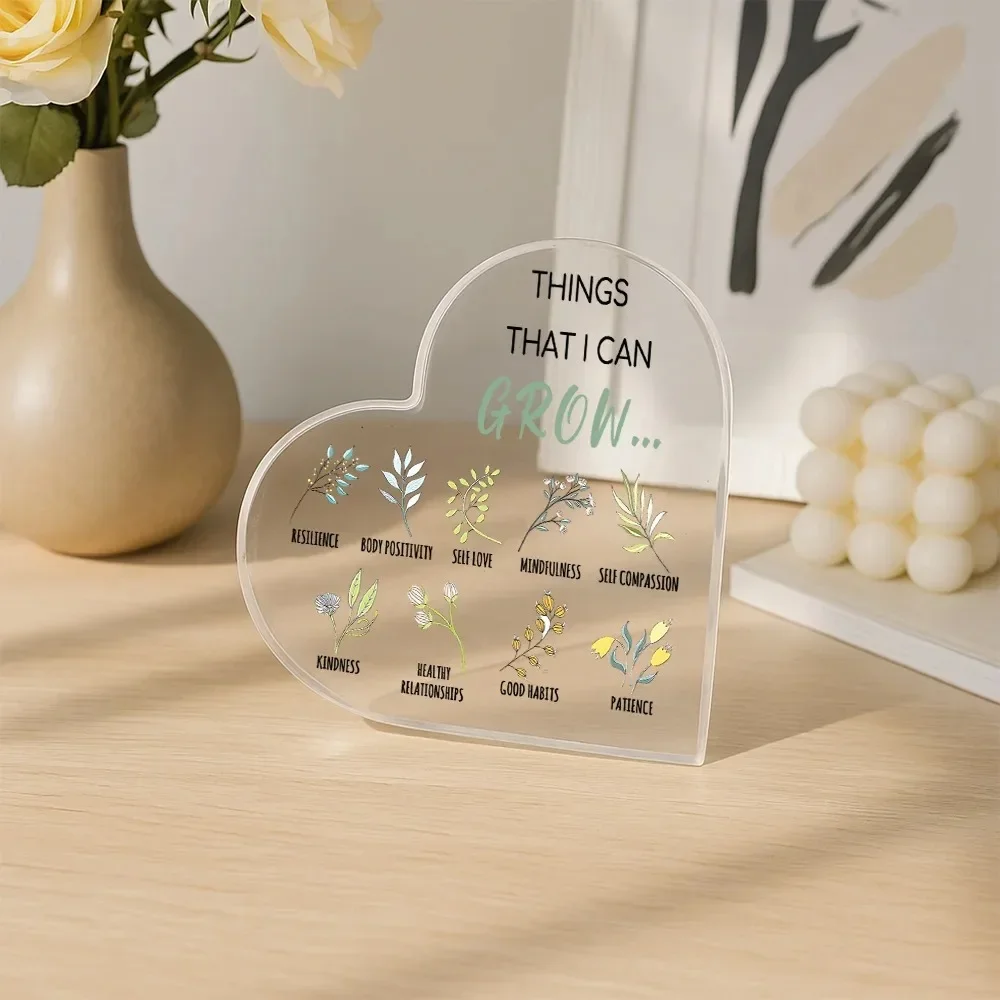 Heart Acrylic Desk Plaque Things That I Can Grow, Self Growth Positive Mental Health Decor Sign Gift for Women Home Wall Hanging