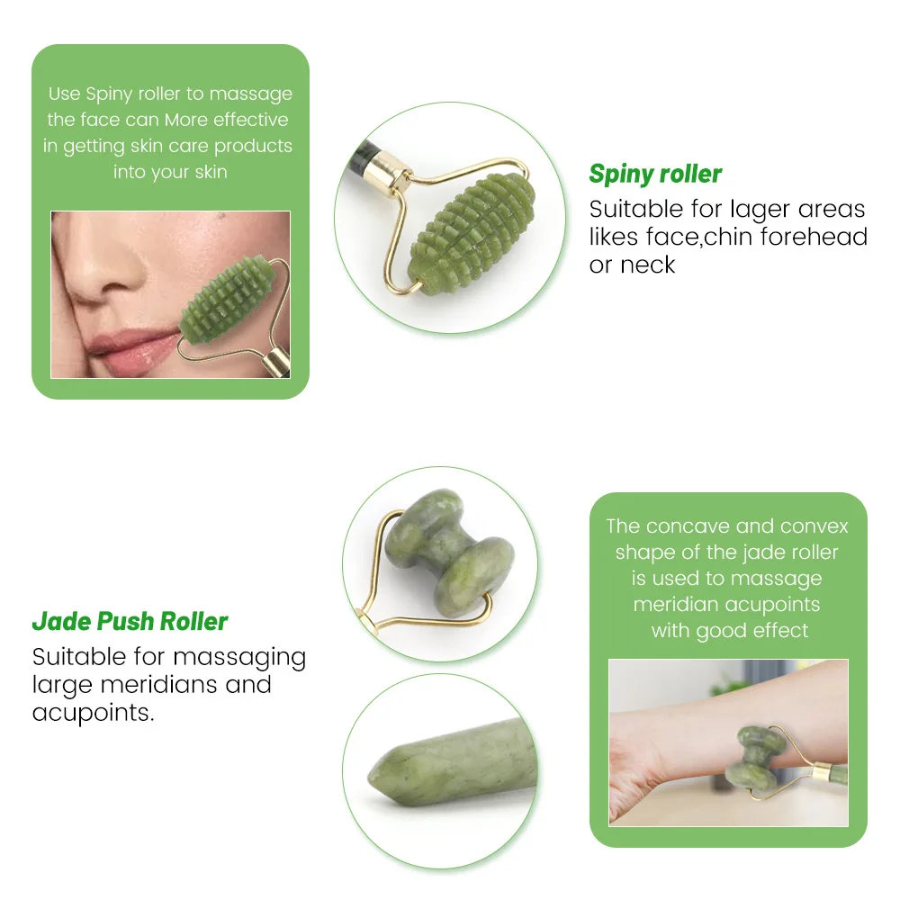 5 Types Xiu Yu Jade Roller Facial Ridged Roller Skin Massage Roller Face Massage Tools Anti Aging Wrinkles Single/Double head