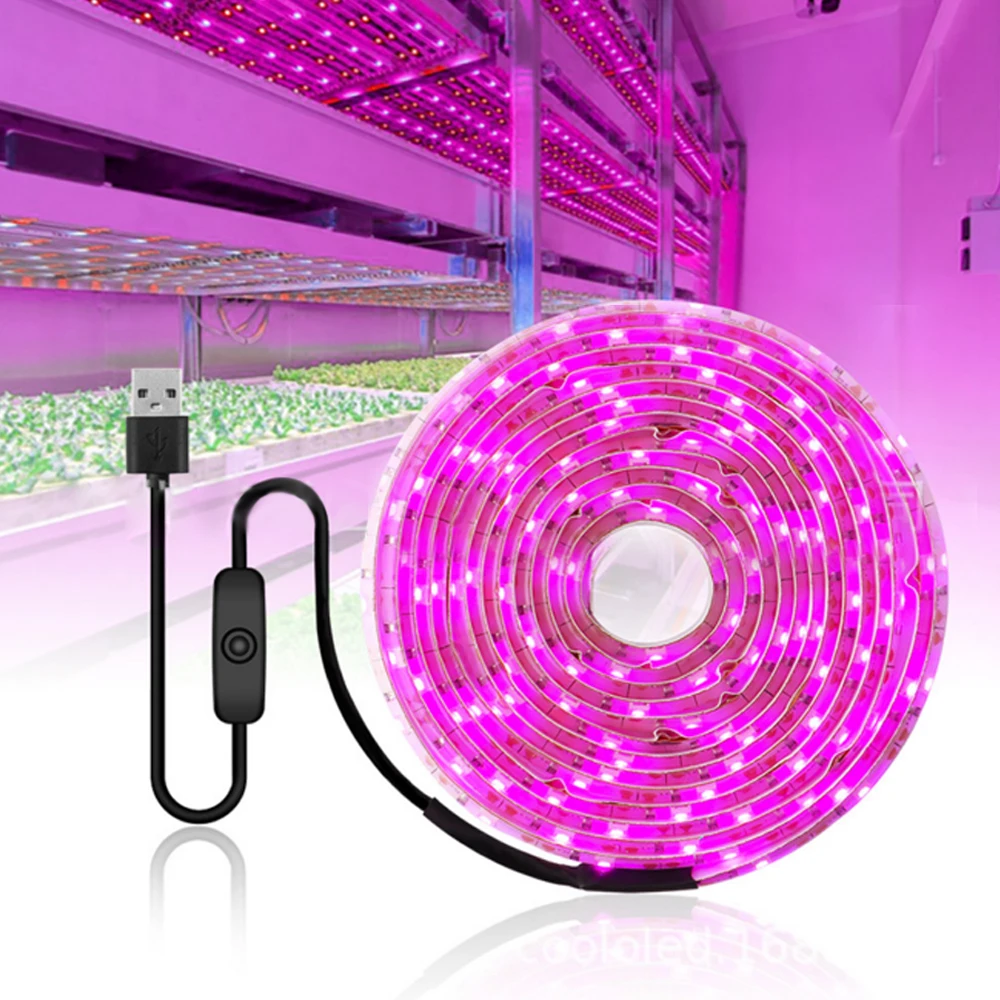 LED Grow Light Strip Full Spectrum 5V USB 2835 60LEDs/m Tape Phyto Lamp For Plants Greenhouse Hydroponic Growing 1M 2M 3M 4M 5M