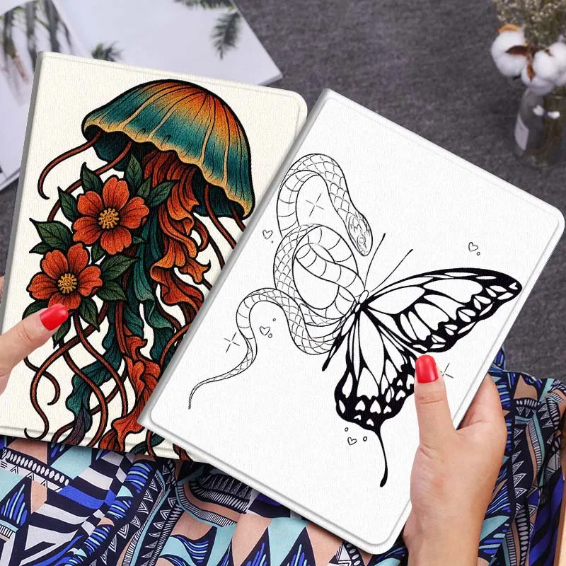 

Cartoon Snake Butterfly Art Gift Tablet Case For Lenovo Xiaoxin Legion Pad Tab Pro GT Y700 Gen4 2 11 P11 M10 K10 3rd Plus Gen