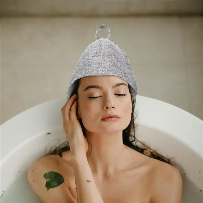 Gorro de Sauna anticalor de 2 uds, gorro de ducha de fieltro de lana gruesa, turbante de secado rápido, accesorios de baño para Sauna de sombreros