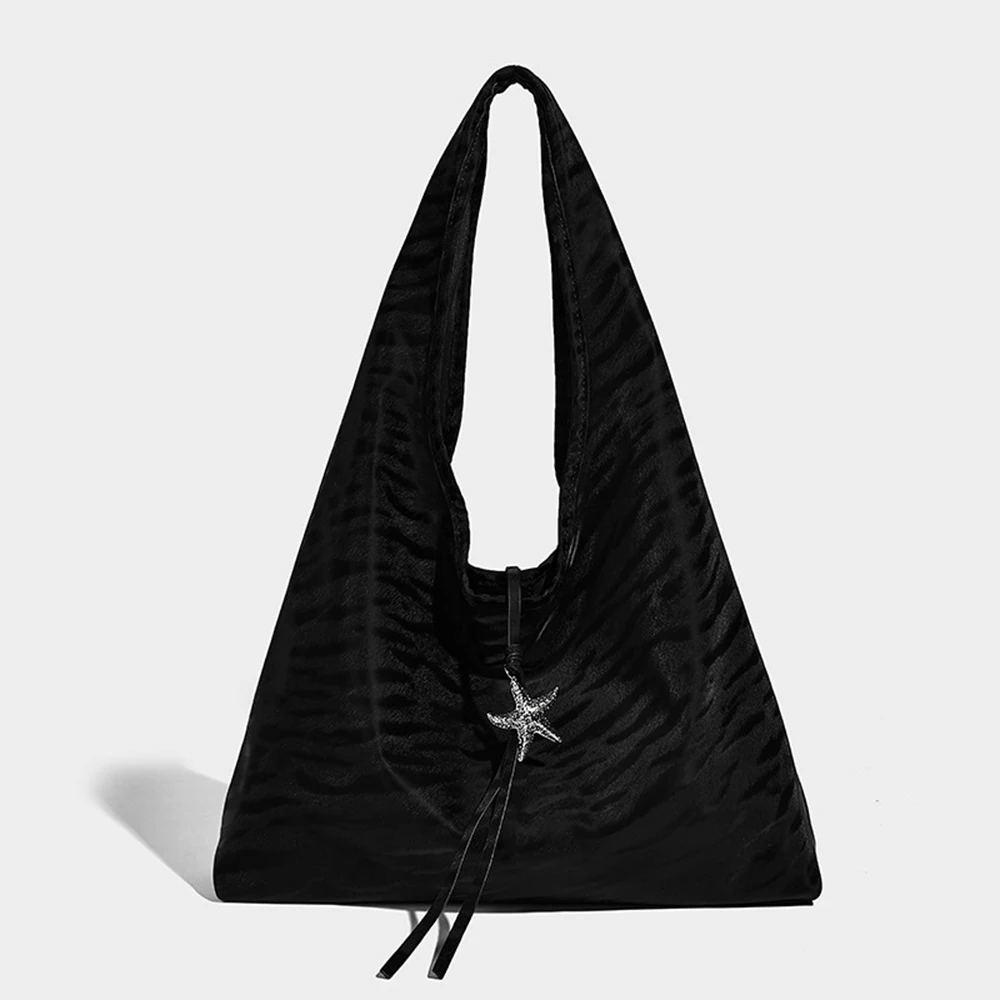 

Black Soft PU Leather Tote Bag with Starfish Decoration Solid Color Large Capacity Shoulder Bag Simple Style Purse Women's Bag