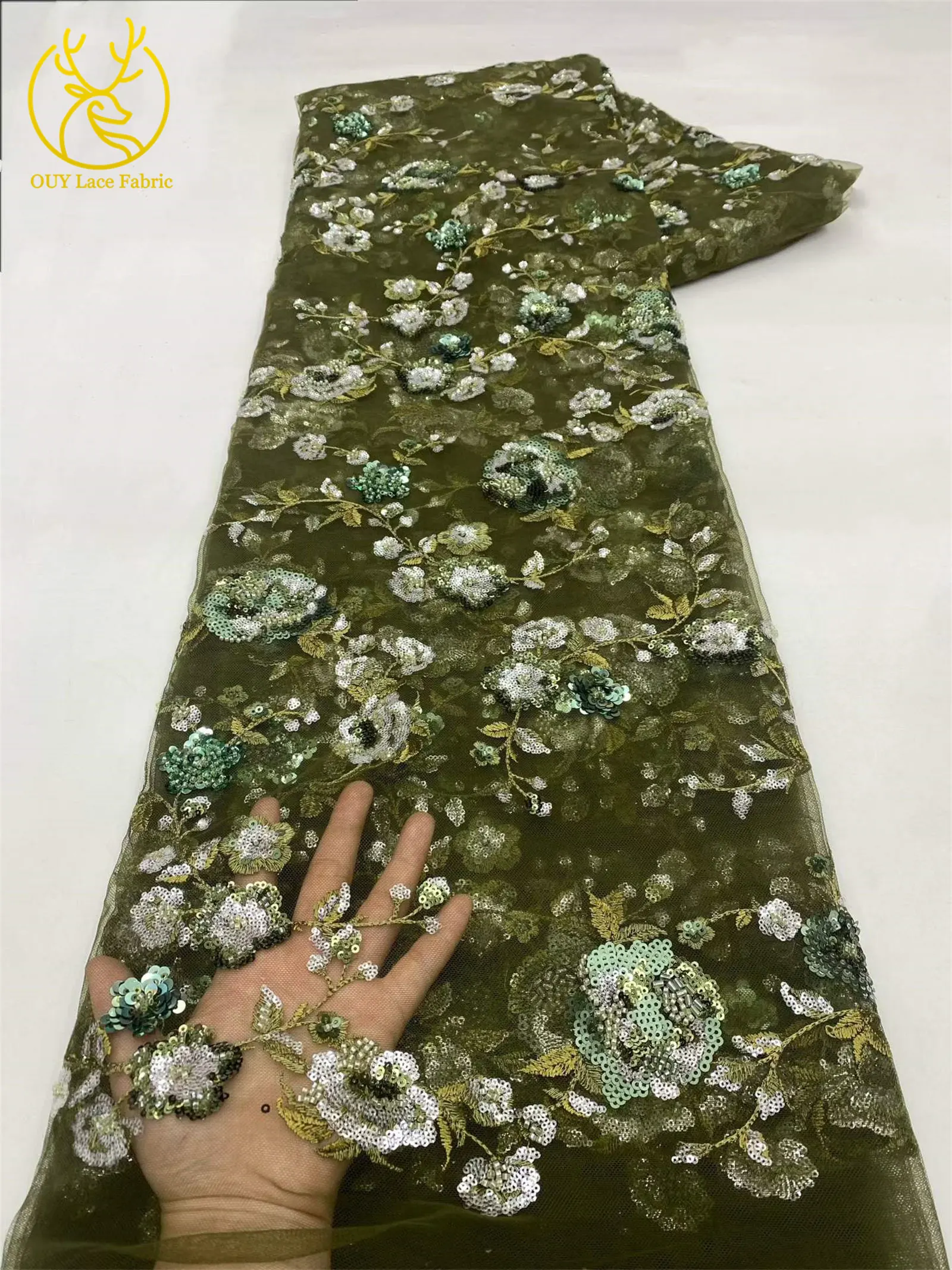 Elegantes Brautkleid mit Pailletten-Stickerei, Spitzenstoff 2026, Hochwertige Afrikanische Perlen-Tüllspitze für Damenkleider zum Nähen – Detail 13