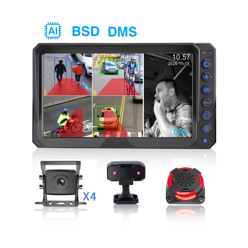PJAUTO 5-CH AI BSD DMS Vehicle Safety DVR System Blind Spot Detection System for Forklift Truck Bus Fleet
