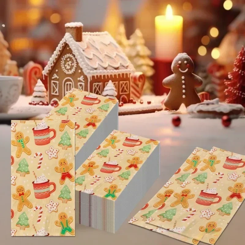 

20pcs 34.2*40.6cm 2-Ply Long Paper Napkins Gingerbread Large Size Napkins Christmas Birthday Decoration Paper Placemats