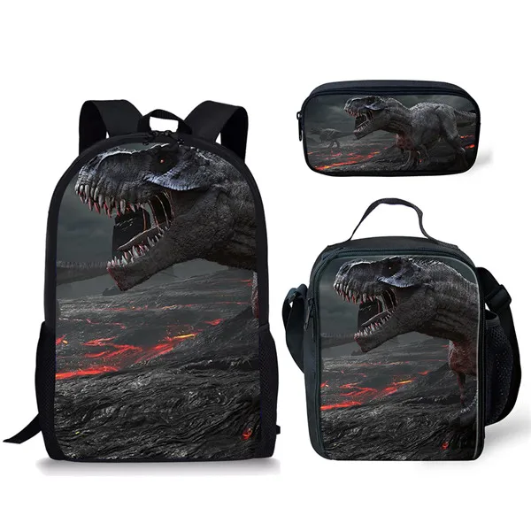 3 Stuks Jurassic Dinosaurus Print Schooltas Set Voor Tiener Jongens Meisjes Student Dagelijkse Opslag Campus Rugzak Lunch Tas Potlood Tas