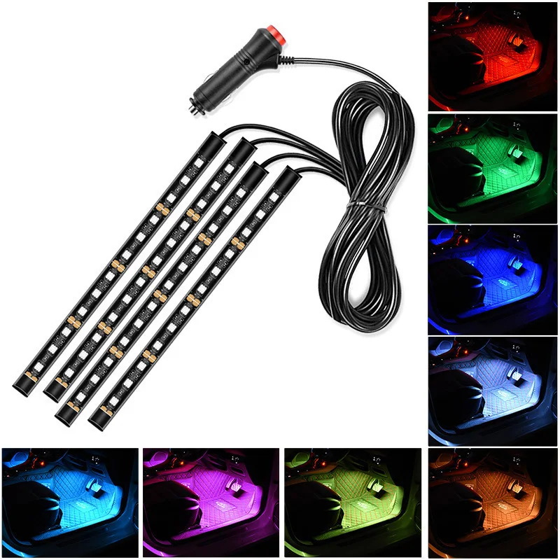 One To Four, One To Two Monochrome USB/cigarette Lighter Interface Car Interior LED Light Strip Car Decoration Foot Lights