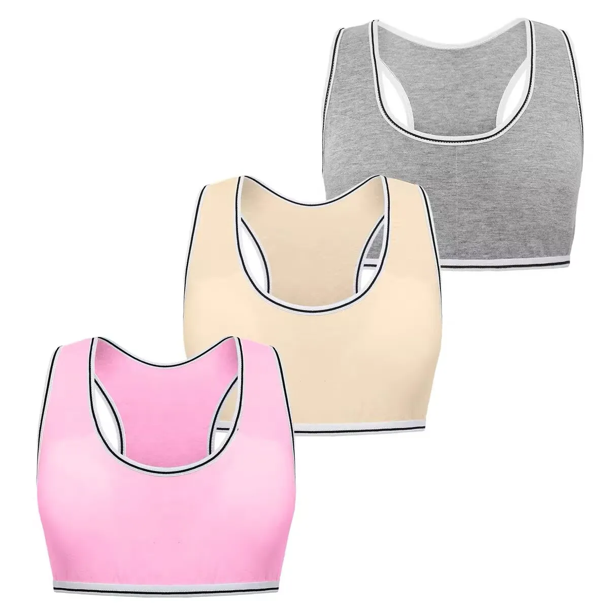 3PC Young Girl Training Bra Underwear Wireless Comfortable Children Tops 8-14Years