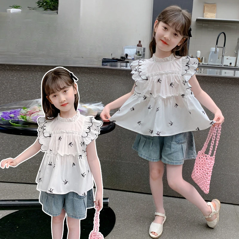 

Girls T-shirt Children 2024 New Spring and Summer Top Clothes Simple Casual Style All-match T-shirt Korean Simple Style