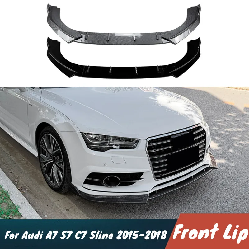 

Для Audi A7 S7 C7 Sline 2015-2018 автомобильный передний бампер, спойлер на подбородок, черный карбоновый комплект кузова, защитная защита, внешние аксессуары
