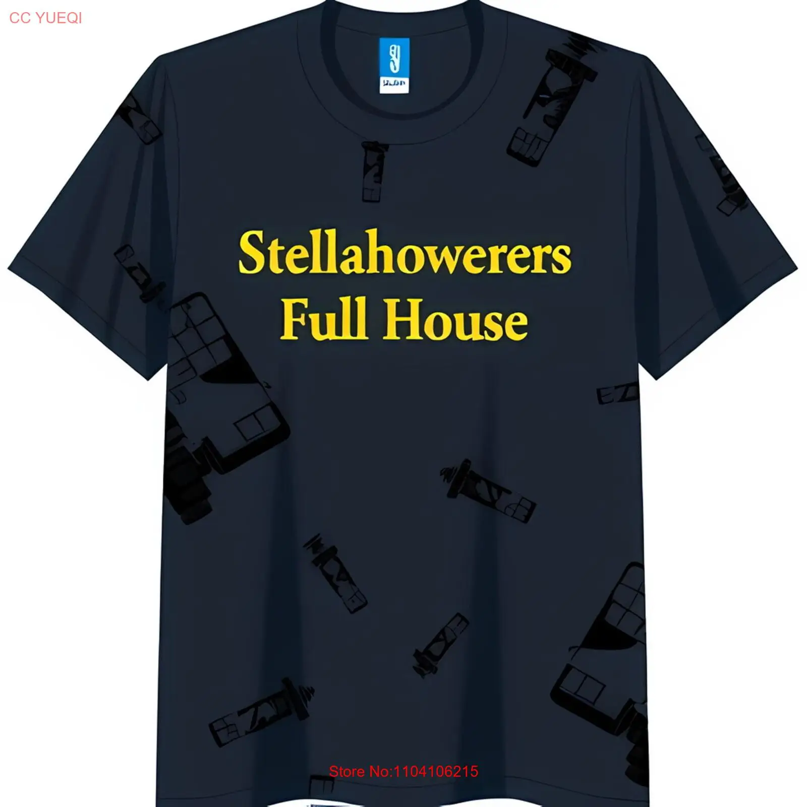 Camiseta gráfica Stellahowerers Full House Camisa azul oscuro con diseño de tablero