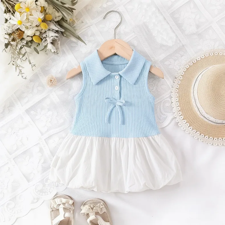 (0-6 Jahre) Sommerkleid für Babymädchen, elegantes himmelblaues ärmelloses Prinzessinnenkleid, Mädchen-Geburtstagskleid mit Schleife, Strand-Sommerkleid, neu – Detail 3