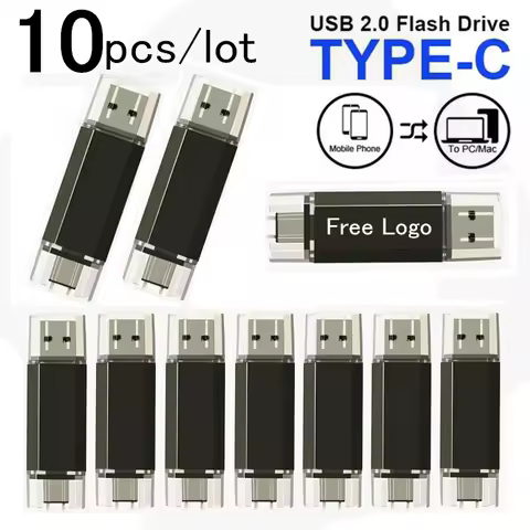 10pcs Type-C 4GB High Speed USB Flash Drive OTG Pen Drive Usb 2.0 Stick 8GB Pendrive Flash Disk for PC/Car/TV USB-C Free Logo