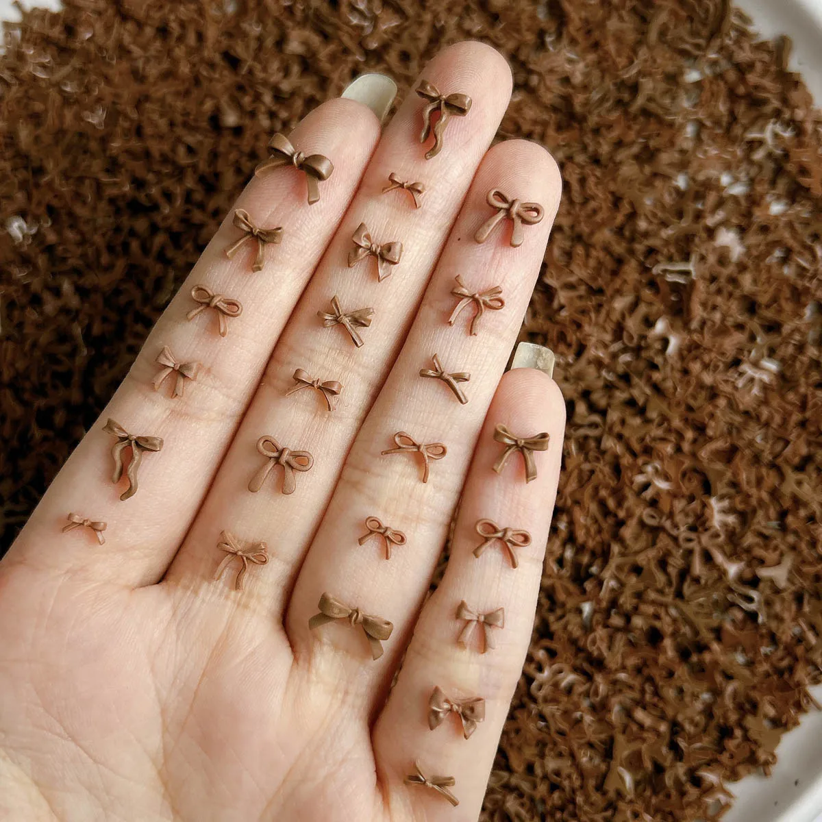 

50PCS Minimalist Maillard Color Bow Series Nail Art Decorations Creative Coffee Tie Bow Nail Charms for DIY Fairy Nails Designs