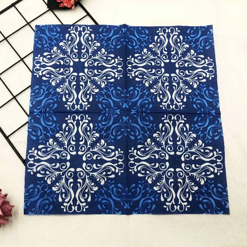 20pcs/Pac Colourful Printed Napkin Blue Flower Creative Square Paper Napkin Wedding Party Restaurant Folding Mouth Cloths