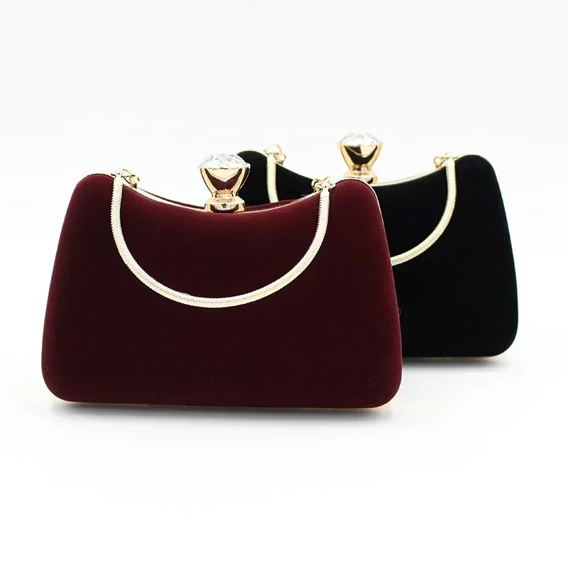 

Ladies Vintage Clutch Bag Women Elegant Formal Velvet Evening Bag Mother's Wedding Party Handbags Crossbody Chain Red Burgundy