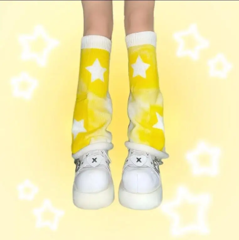 Y2k Cute Kitten Harajuku Yellow Star Leg Warmer Japanese Kawaii Socks Foot Cover Women Leg Sleeves Girls Knee Sleeves