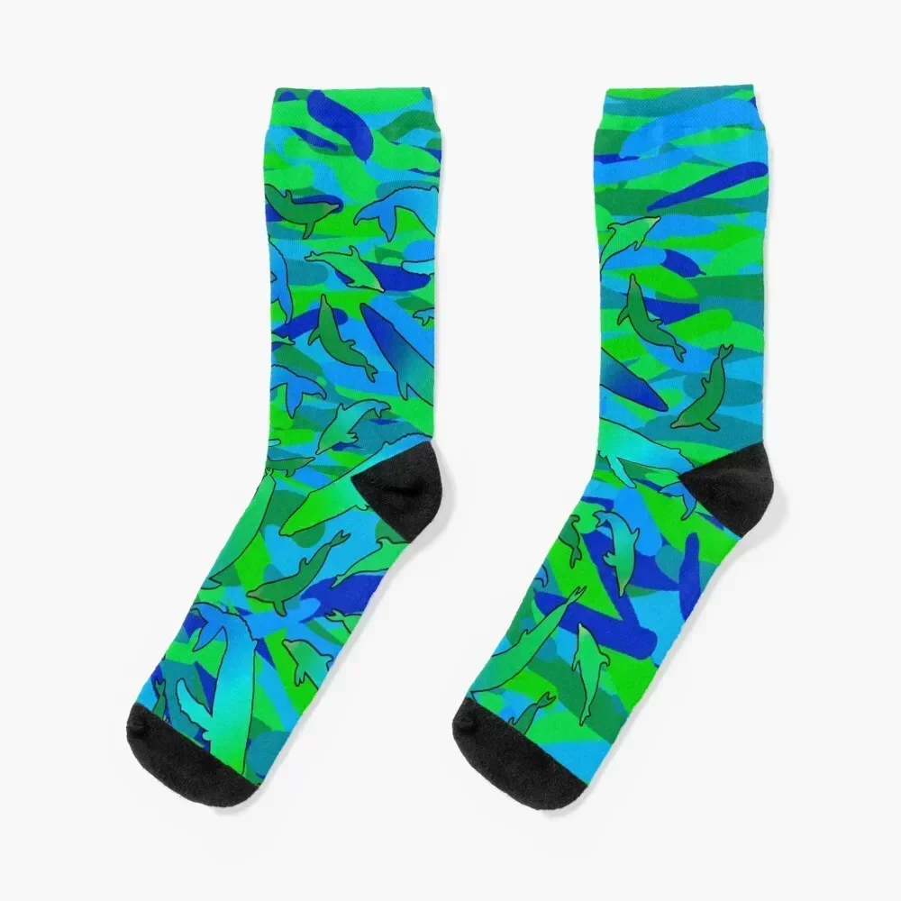 

Whales and dolphins (turquoise) Socks Climbing professional running Thermal man winter Stockings compression Socks Women's Men's