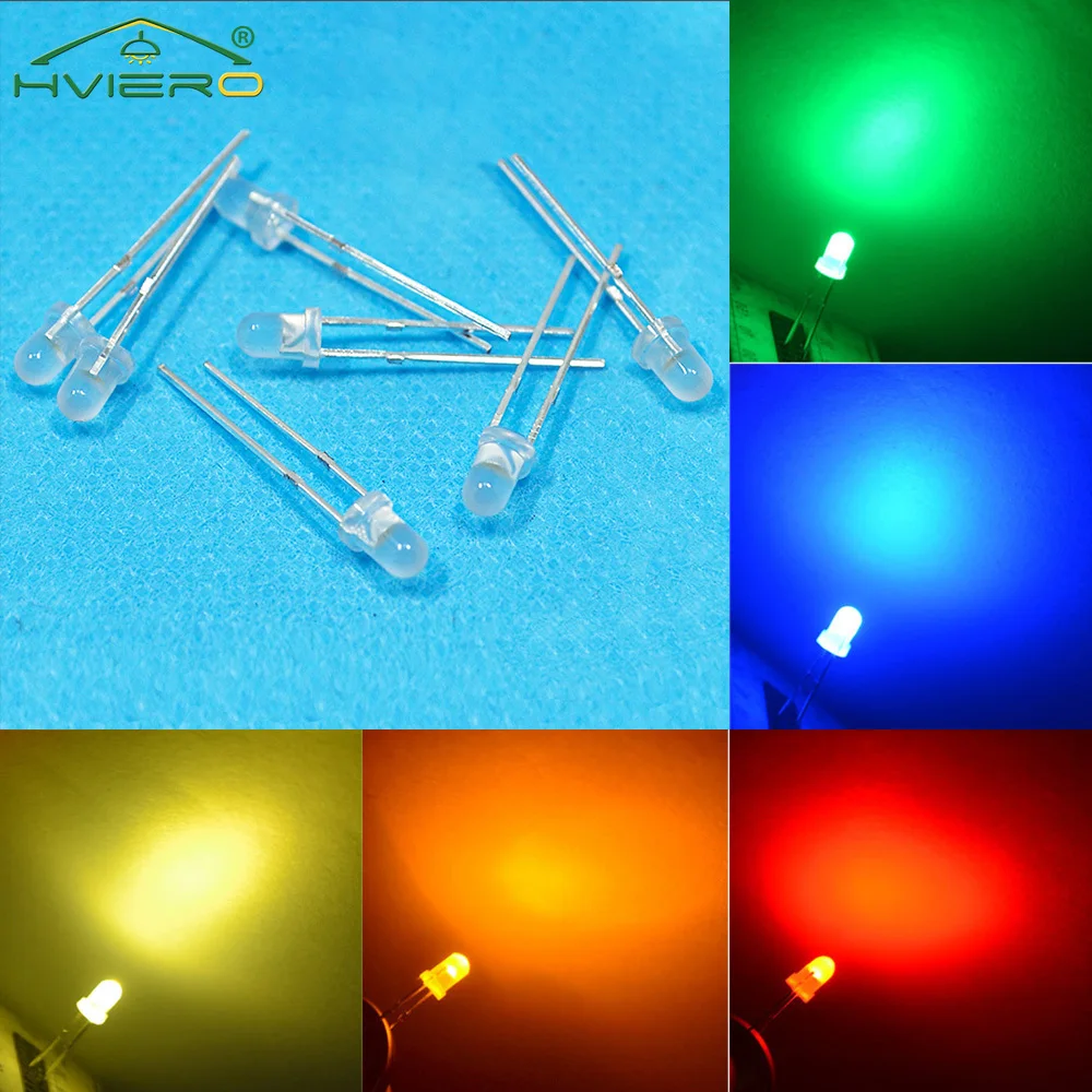 

100PCS 3mm Round Head lamp Diffusing 2-pin LED Diode Bulb Clear Lens Lighting Decoration advertisement placard atmosphere Neon