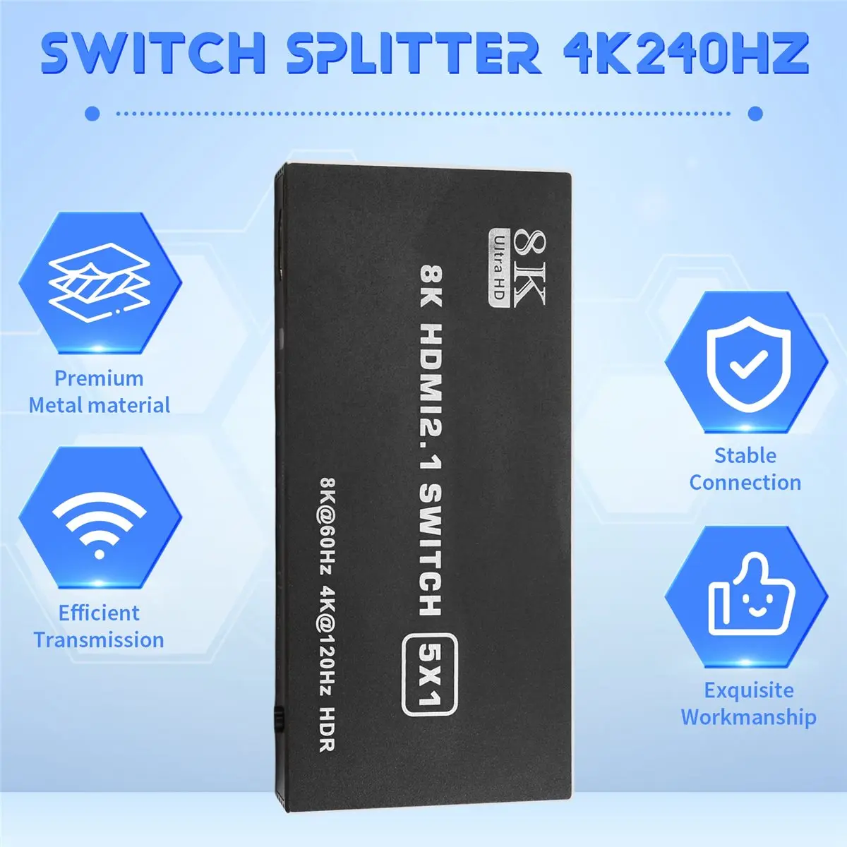 ^DT609~~-Compatible Switch 5 in 1 Out 4K240HZ 2.1 Switcher Splitter for /4 Switch