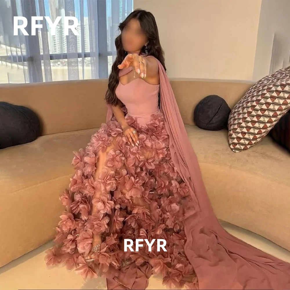 RFYR Blush Ballkleid 3D-Blumen Abendkleid mit Schal Partykleid Meerjungfrau فسات Adriут Pemb Nad Ama Sierra Özelleştirilmiş