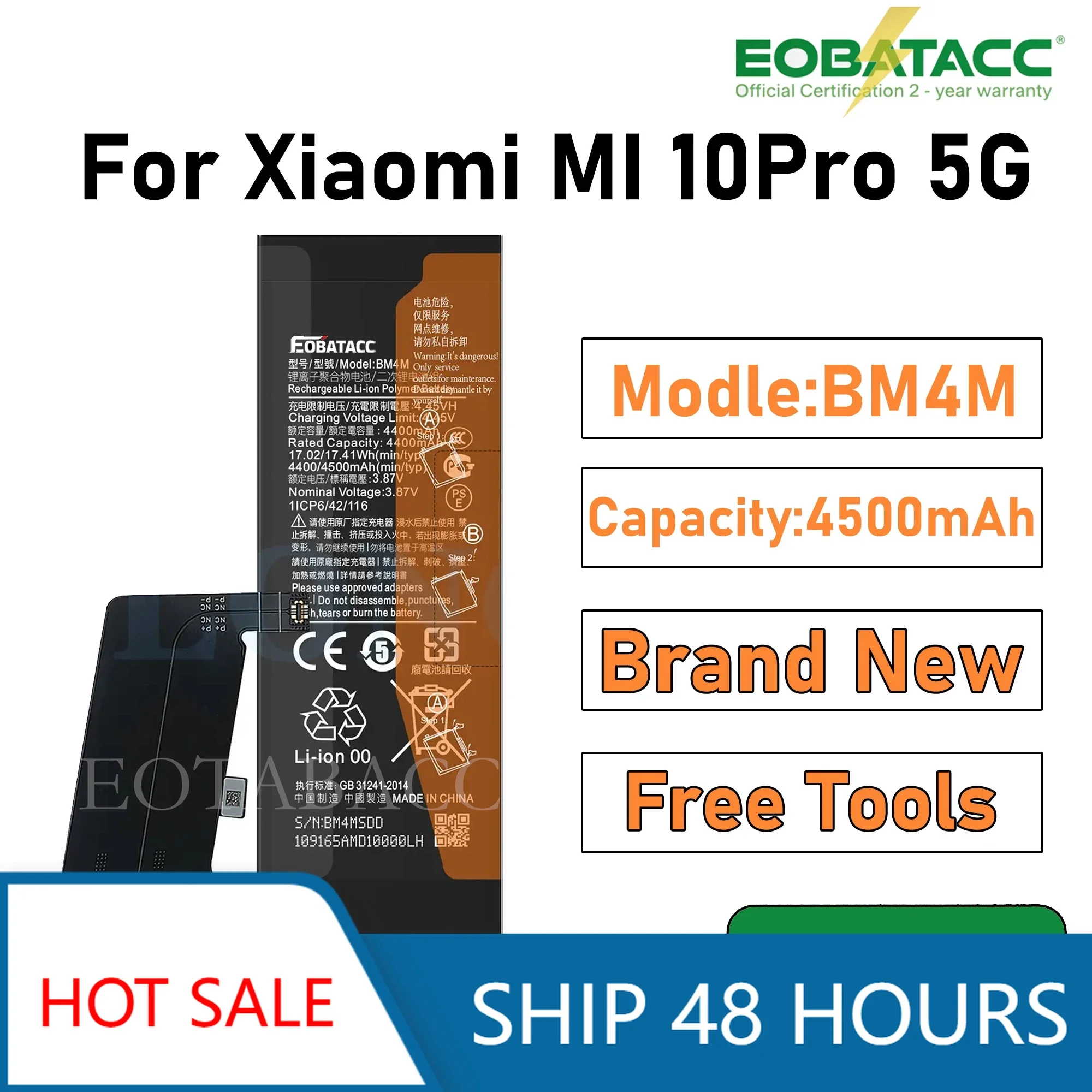 

2025 Years EOBATACC 100% New BM4M Battery For Xiaomi 10Pro 5G 4500mAh Batteries+Free Tools