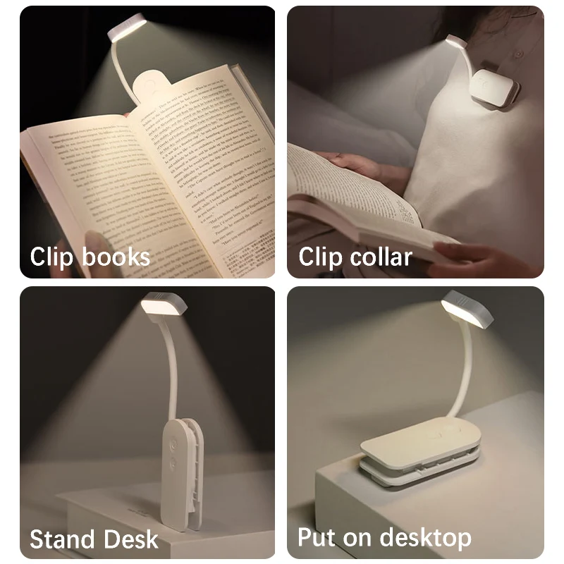 ضوء قراءة بمشبك LED - ضوء كتاب قابل للتعديل ومحمول وقابل لإعادة الشحن عبر USB للقراءة الليلية #3