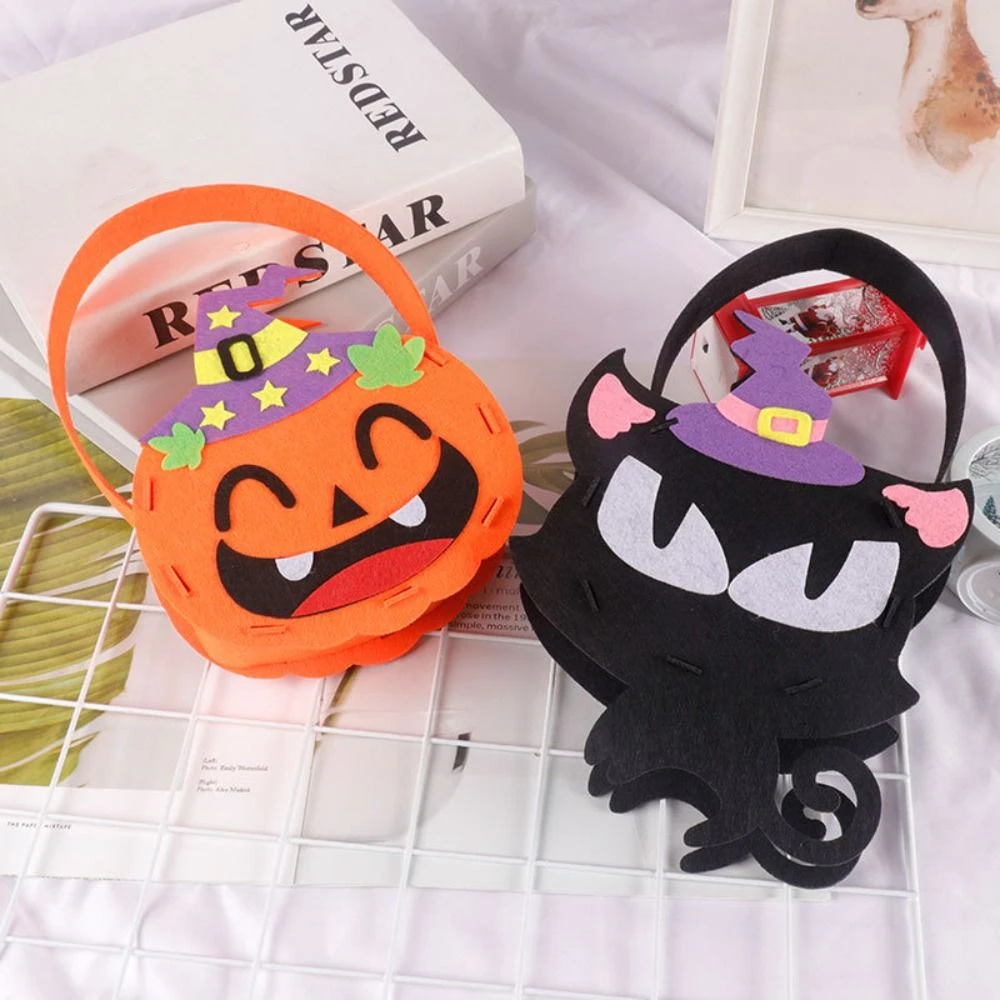 4 buah tas permen kartun Halloween portabel tas Tote keranjang hadiah Spider Ghost tas tangan Halloween trik atau perawatan DIY untuk anak-anak