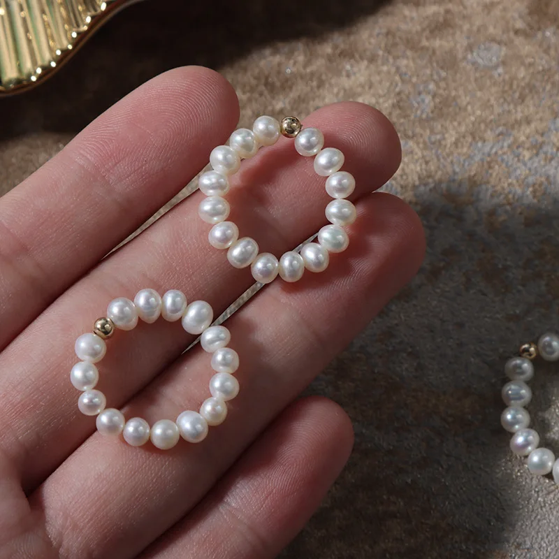Natural freshwater 3-4mm pearl rings US14K Gold package non-fading accessories